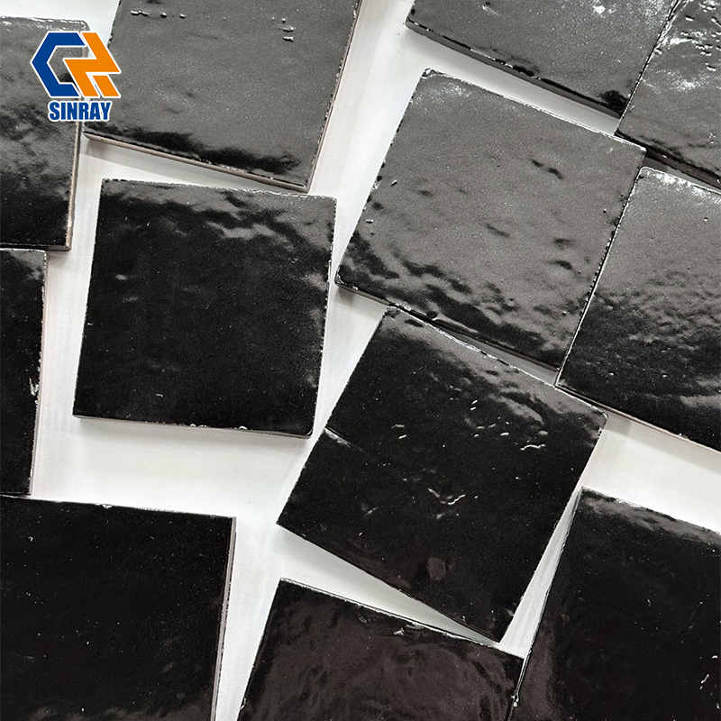 Gloss Black Ice Crack Terracotta Subway Tiles, Handcrafted Crackle Glaze Dark Clay Wall Tiles Oil & Coffee Stain Resistant for Bar Counter Background Hotel Lobby Dark-Tone Interior Design