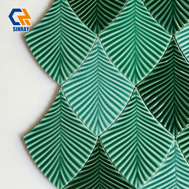 Banana Leaf Collection Large Format Tropical Porcelain Mural Tiles, Natural Gradient Jungle Banana Leaf Pattern Soft Matte Non-Porous Wall 