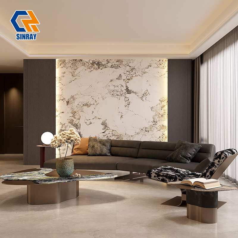 9FK9018-1115 Commercial Grade Large Sintered Stone Slabs, Multi Patterns Optional Heat Resistant Non-Porous Stone Sheets for Shopping Center Restaurant Decoration Projects