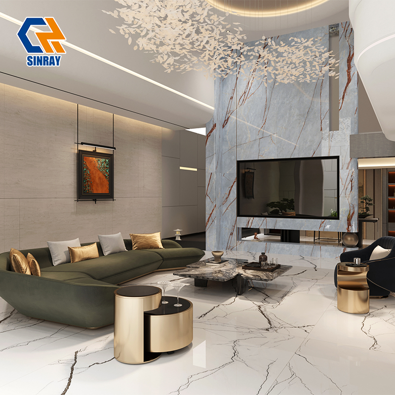 1632TRS-316 High Mirror Gloss Sintered Stone Big Slabs, Smooth Stain Repellent Hard Compact Stone for Luxury Hotel Lobby Background Walls, Bar Counters and Villa Interior Decoration