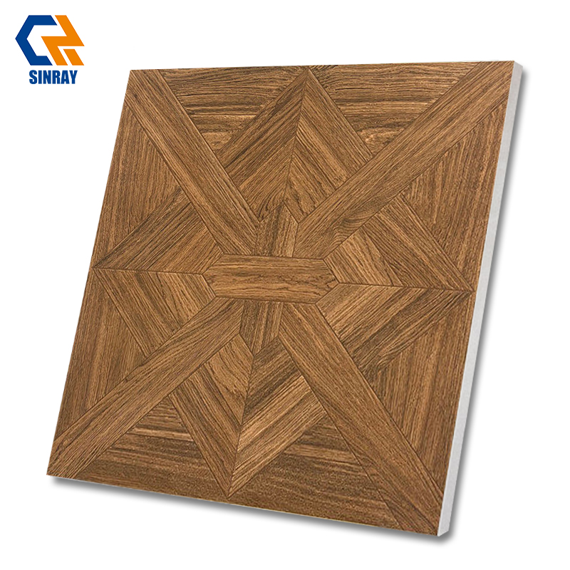 Rustic Modern 600x600mm 9mm Thick Anti Slip Acid Resistant Solid Wood Imitation Texture Interior Floor Wall Tiles Anti Bacterial