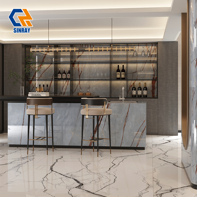 1632TRS-316 High Mirror Gloss Sintered Stone Big Slabs, Smooth Stain Repellent Hard Compact Stone for Luxury Hotel Lobby Background Walls, Bar Counters and Villa Interior Decoration