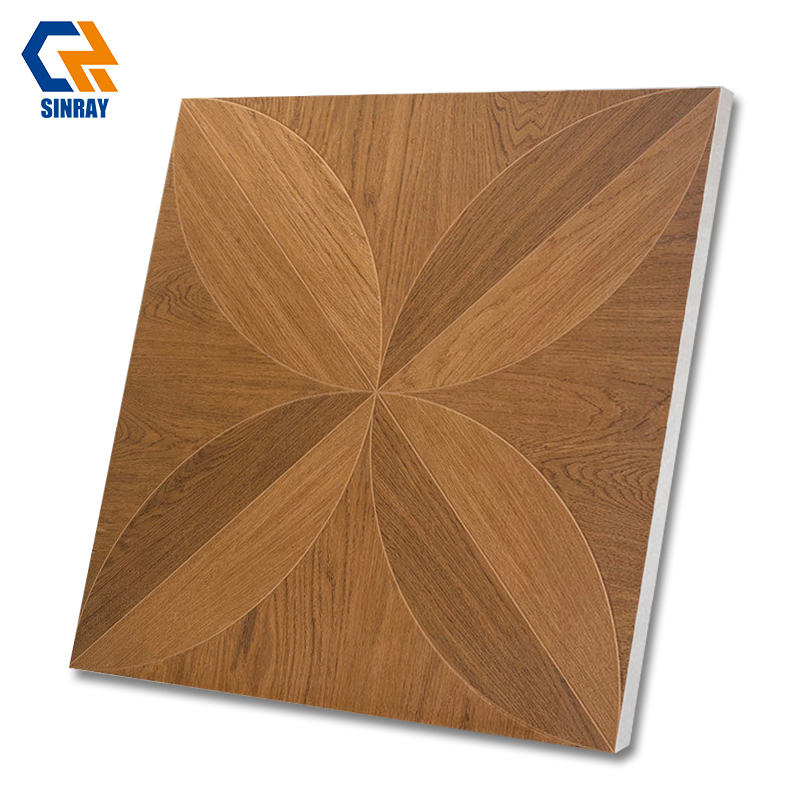 Rustic Modern 600x600mm 9mm Thick Anti Slip Acid Resistant Solid Wood Imitation Texture Interior Floor Wall Tiles Anti Bacterial