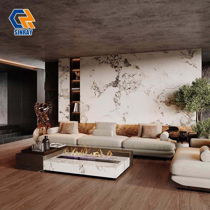 ZS927122 Soft Matte Anti Fingerprint Sintered Stone Slabs, Shock Resistant Easy Daily Maintenance Stone Material for Modern Household and High Foot Traffic Retail Shops