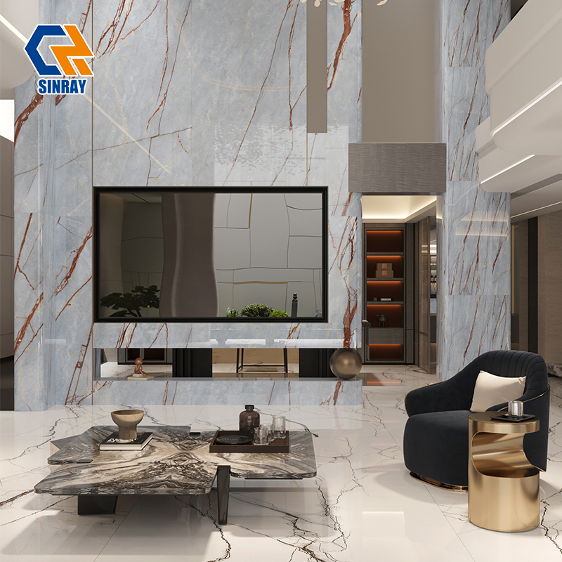 1632TRS-316 High Mirror Gloss Sintered Stone Big Slabs, Smooth Stain Repellent Hard Compact Stone for Luxury Hotel Lobby Background Walls, Bar Counters and Villa Interior Decoration
