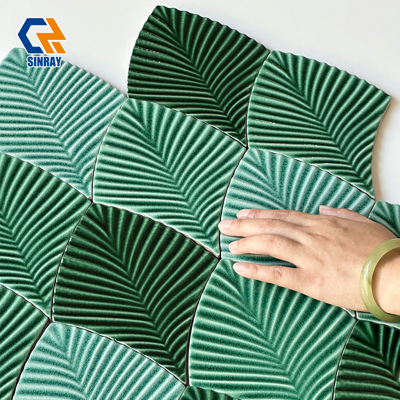 Banana Leaf Collection Large Format Tropical Porcelain Mural Tiles, Natural Gradient Jungle Banana Leaf Pattern Soft Matte Non-Porous Wall 