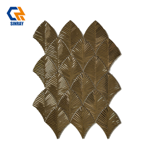 Forest Green Banana Leaf Hand Pressed Clay Tiles, Aged Crackle Glaze Unique Tactile Texture Decor Wall Panels For Cafe B&B Boutique Hotel Tropical Accent Wall Projects