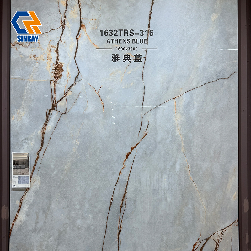 1632TRS-316 High Mirror Gloss Sintered Stone Big Slabs, Smooth Stain Repellent Hard Compact Stone for Luxury Hotel Lobby Background Walls, Bar Counters and Villa Interior Decoration