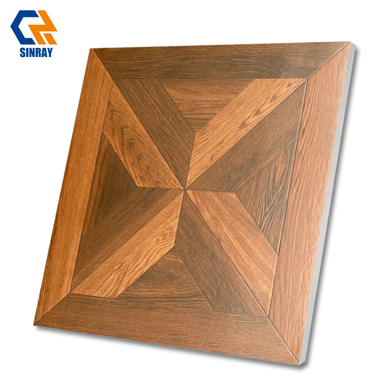 Rustic Modern 600x600mm 9mm Thick Anti Slip Acid Resistant Solid Wood Imitation Texture Interior Floor Wall Tiles Anti Bacterial