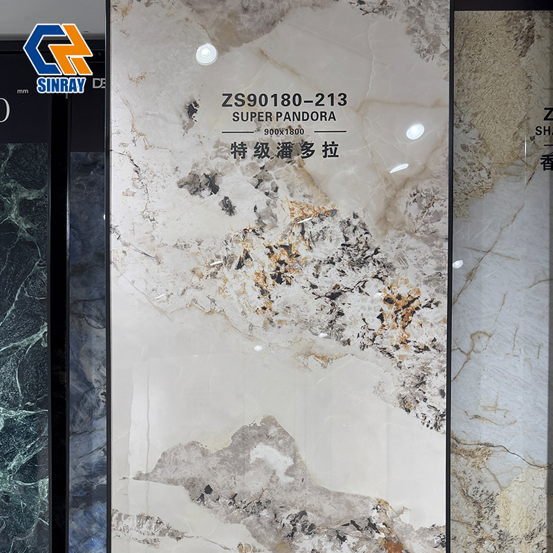 ZS90180-213 Large Through-Body Sintered Stone Slabs, High Mohs Hardness Anti-Scratch Heat Resistant Non-Porous Stone Panels for Countertops, Wall Panels and Indoor Flooring