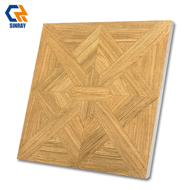 Rustic Modern 600x600mm 9mm Thick Anti Slip Acid Resistant Solid Wood Imitation Texture Interior Floor Wall Tiles Anti Bacterial