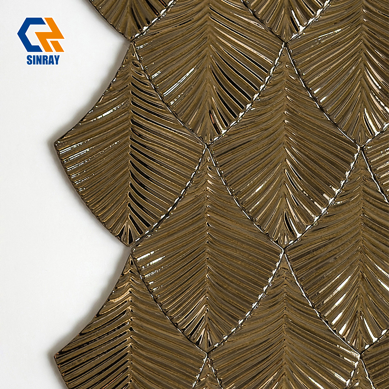 Forest Green Banana Leaf Hand Pressed Clay Tiles, Aged Crackle Glaze Unique Tactile Texture Decor Wall Panels For Cafe B&B Boutique Hotel Tropical Accent Wall Projects