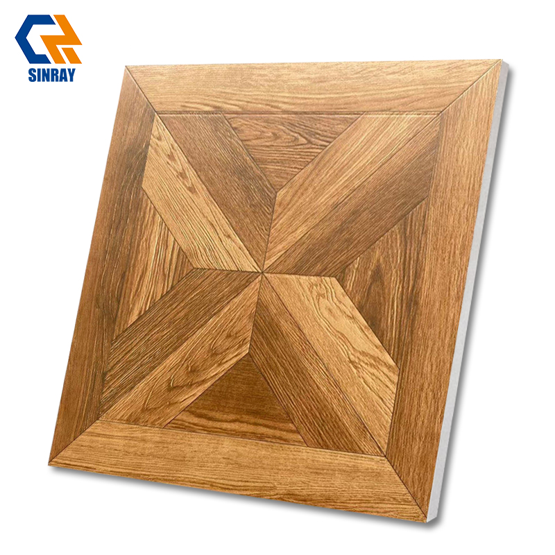 Rustic Modern 600x600mm 9mm Thick Anti Slip Acid Resistant Solid Wood Imitation Texture Interior Floor Wall Tiles Anti Bacterial
