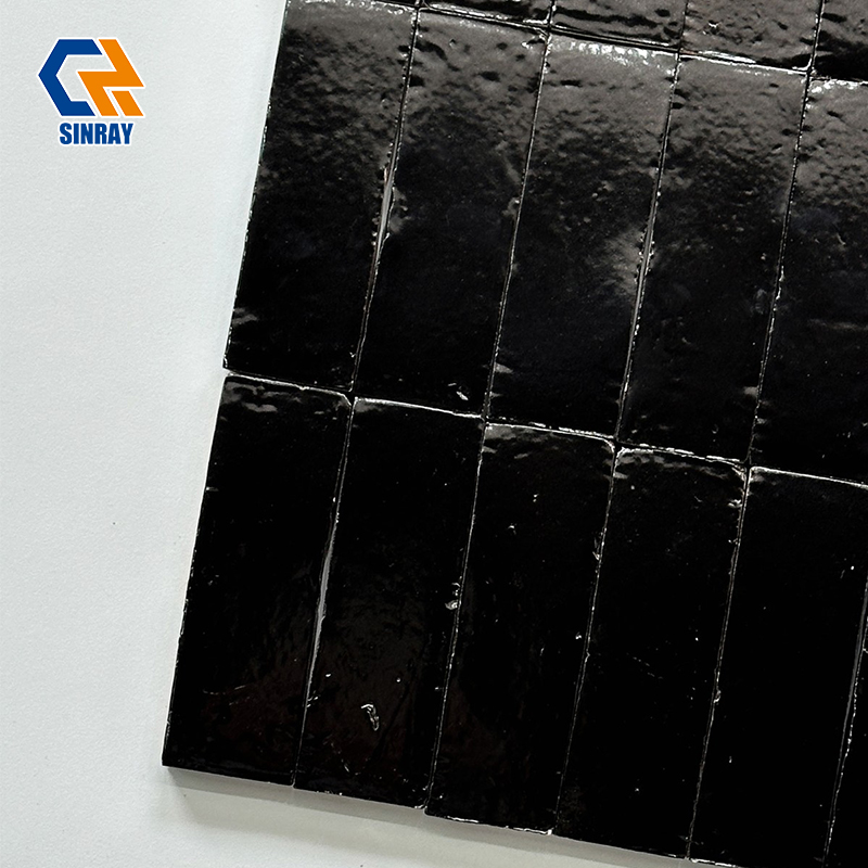 Gloss Black Ice Crack Terracotta Subway Tiles, Handcrafted Crackle Glaze Dark Clay Wall Tiles Oil & Coffee Stain Resistant for Bar Counter Background Hotel Lobby Dark-Tone Interior Design