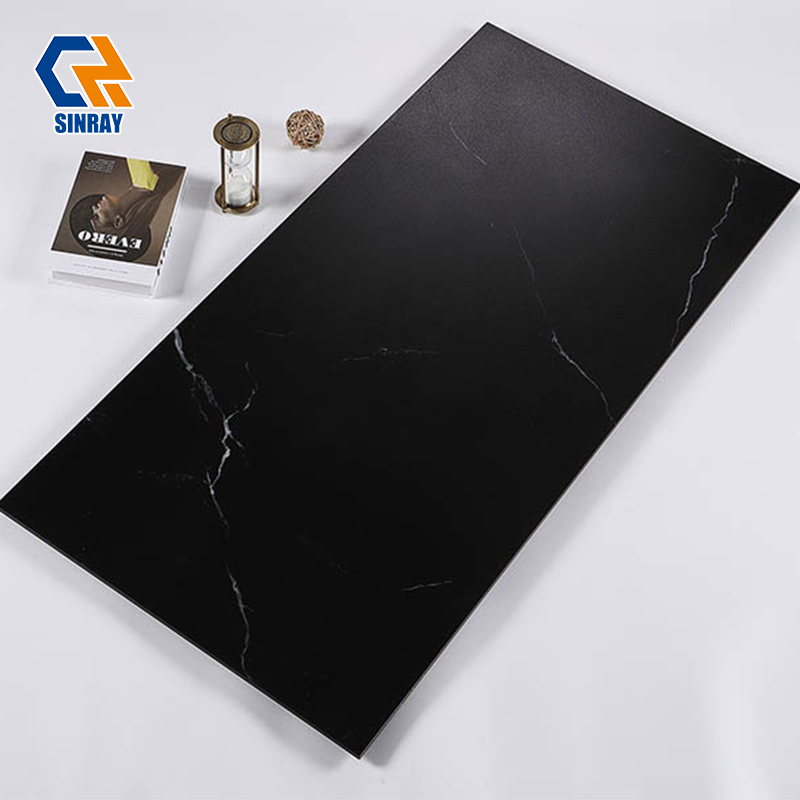 BM6H612011 Spanish Nero Marquina Marble Look Sintered Stone Panels, Heat Stain Scratch Resistant Food-Grade Slabs for Villa Kitchen Island, Bar Counter & Vanity Top Decoration