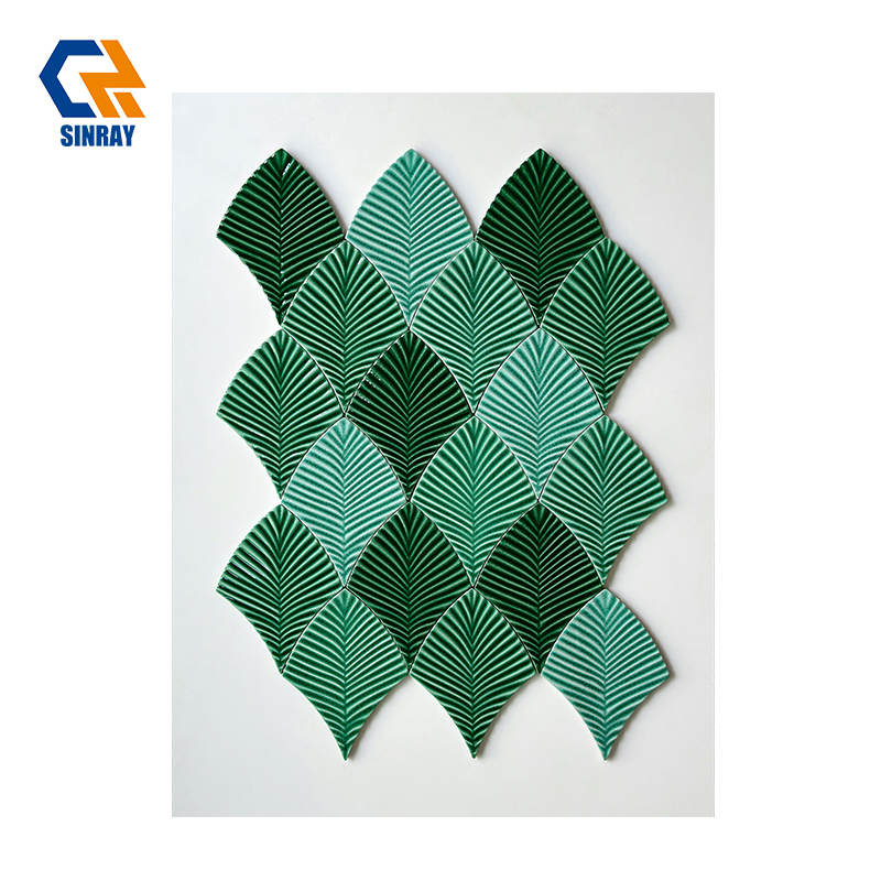 Banana Leaf Collection Large Format Tropical Porcelain Mural Tiles, Natural Gradient Jungle Banana Leaf Pattern Soft Matte Non-Porous Wall 